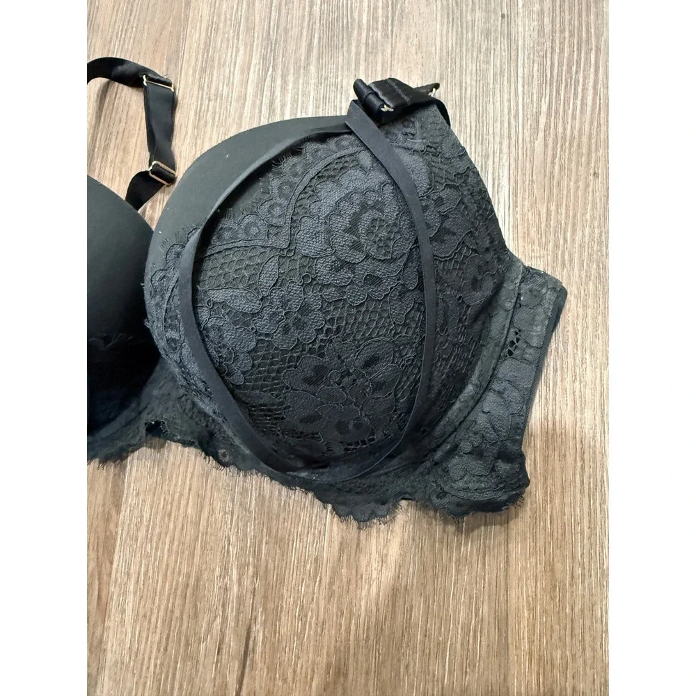 Cacique Black Floral‎ Lace Cage Strap Balconette Underwire Bra 40DDD Plus Size